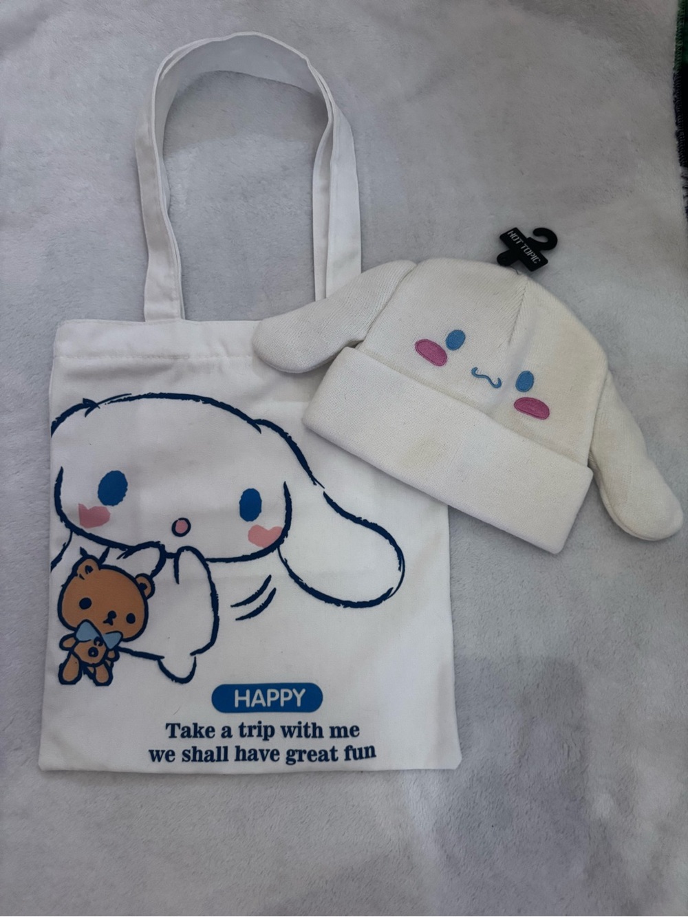 Sanrio White Cinnamoroll Tote Bag & Beanie Hat Set
